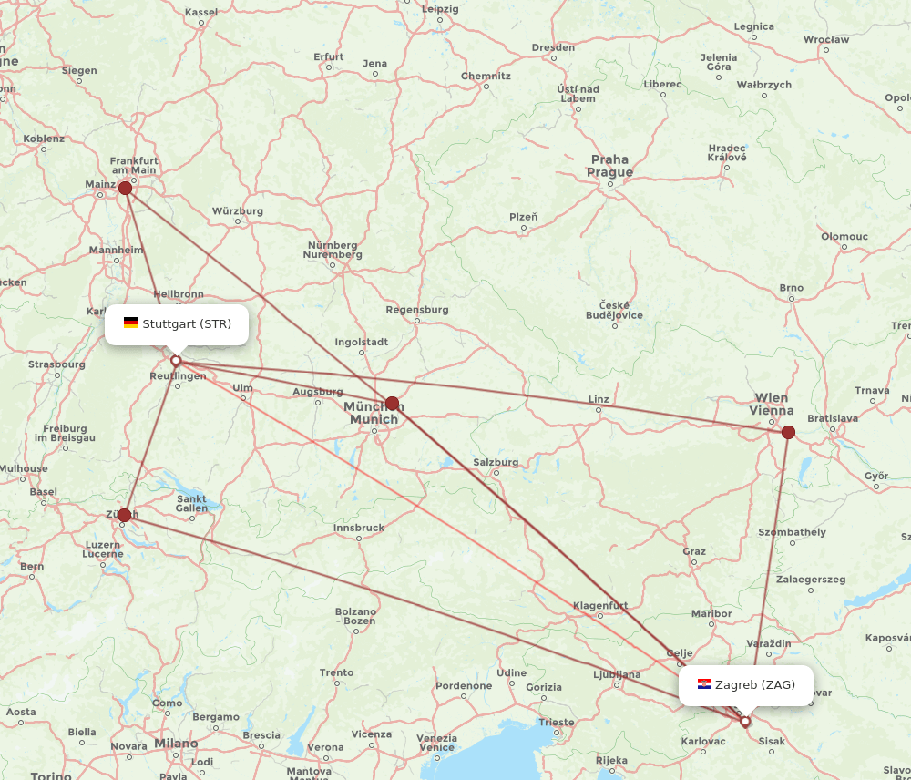 ZAG-STR flight routes