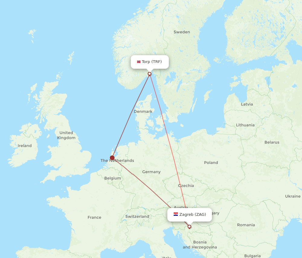 ZAG-TRF flight routes