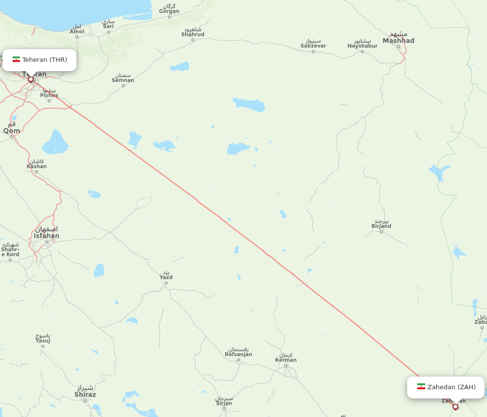 ZAH to THR flights and routes map