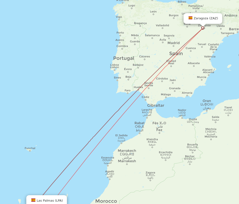 ZAZ-LPA flight routes