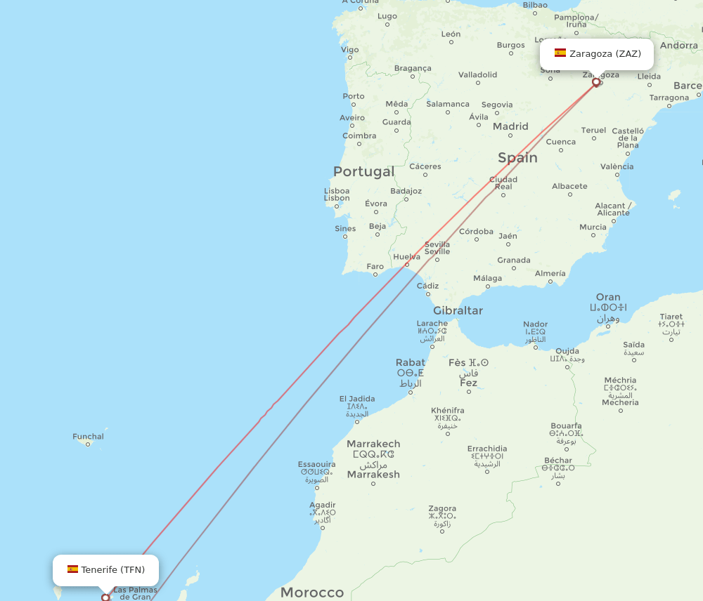 ZAZ-TFN flight routes