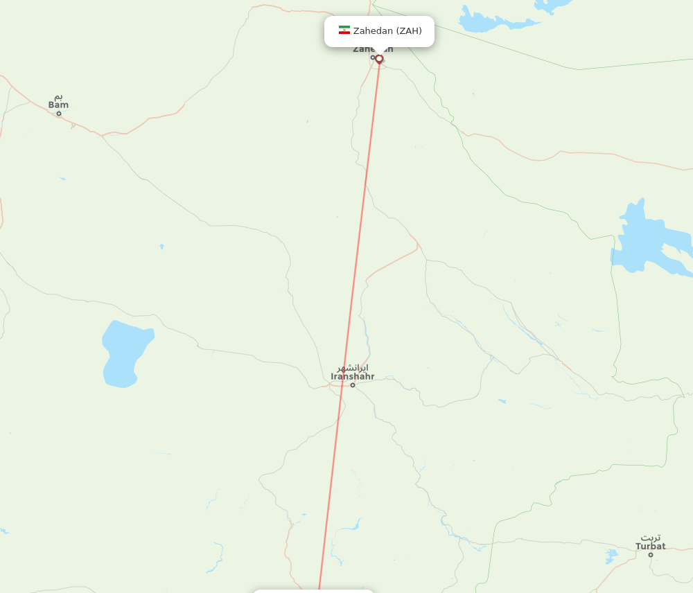 ZBR to ZAH flights and routes map