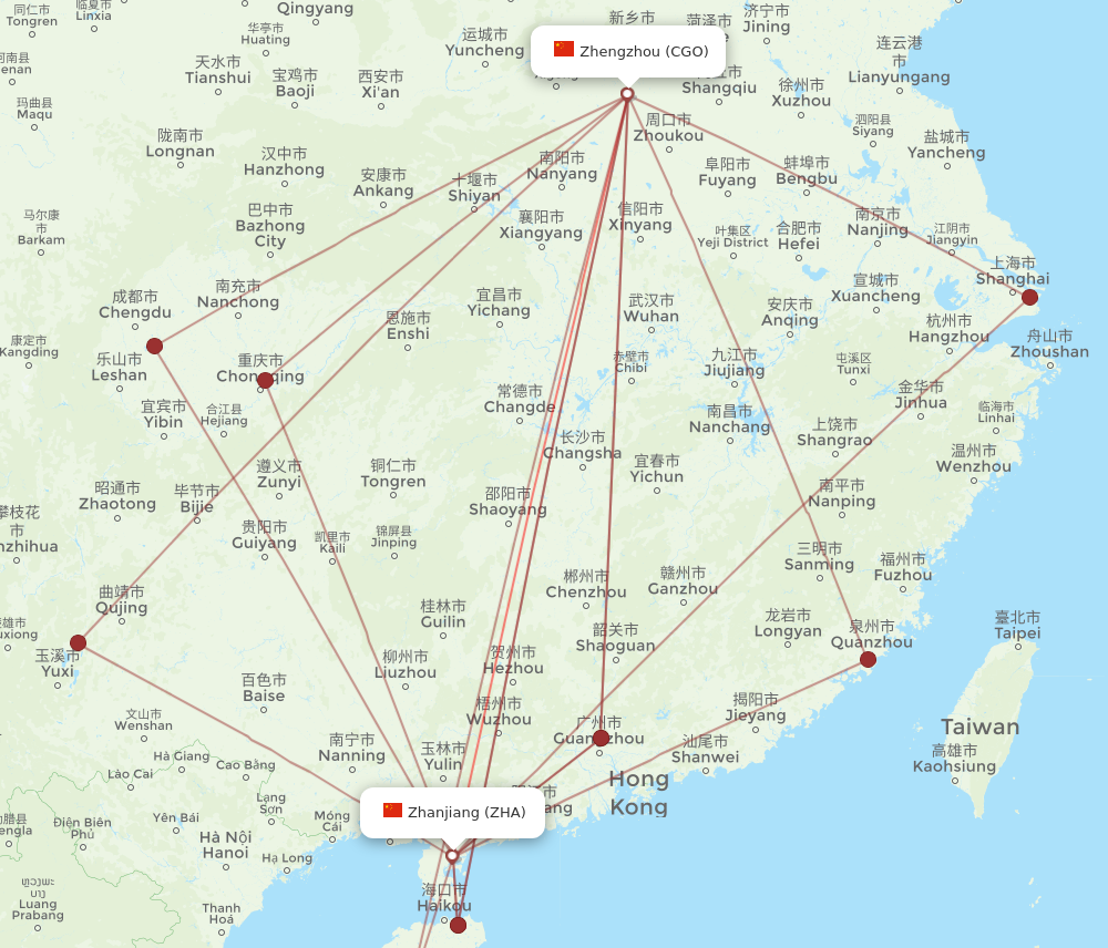 ZHA to CGO flights and routes map