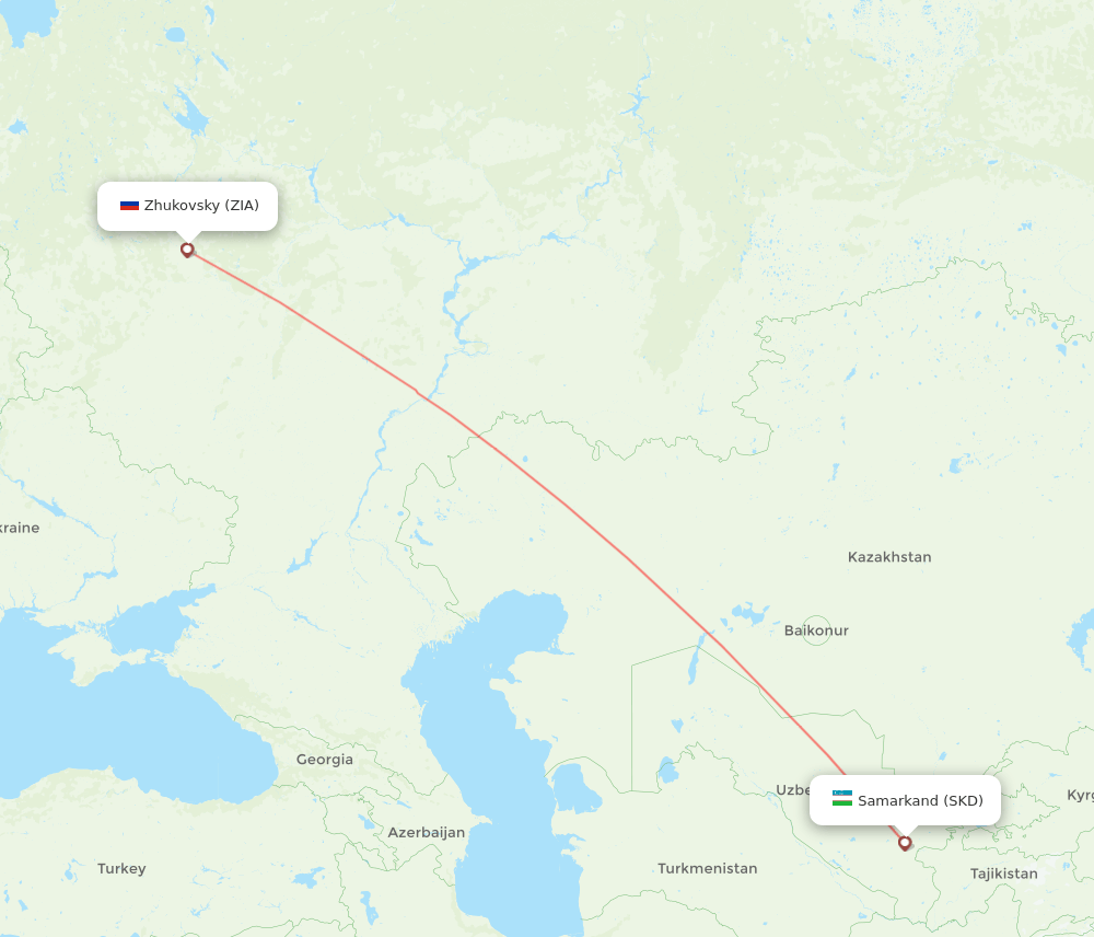 Zhukovsky - Samarkand route map and flight paths
