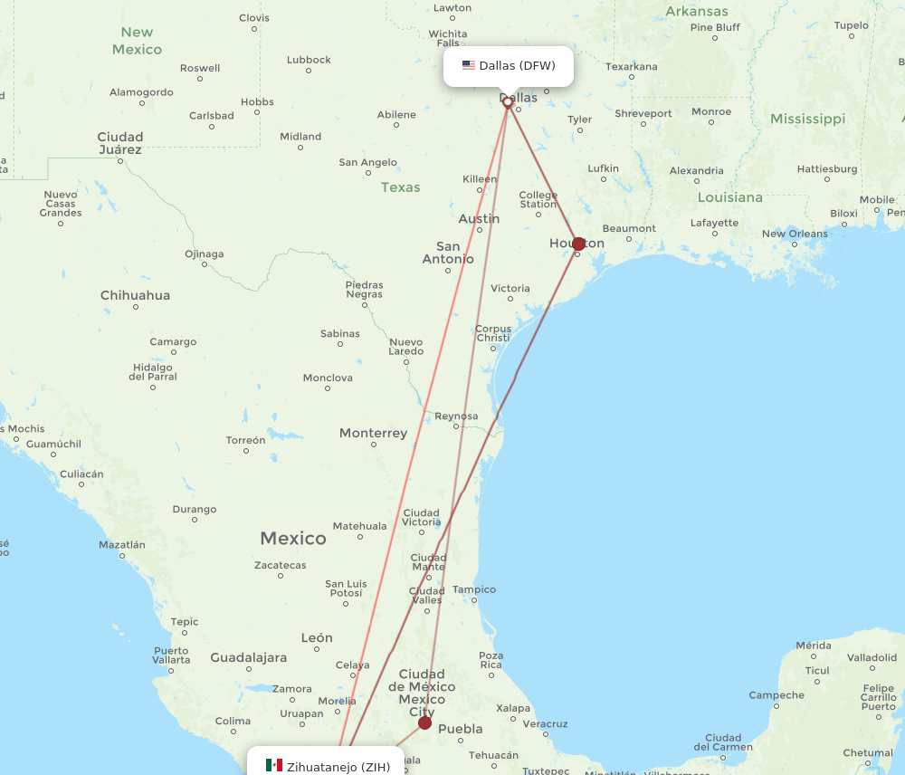 ZIH-DFW flight routes
