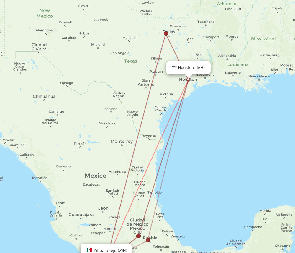 ZIH-IAH flight routes