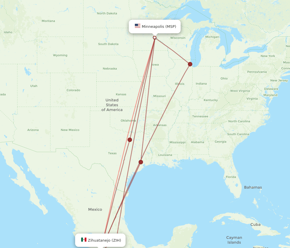 ZIH-MSP flight routes