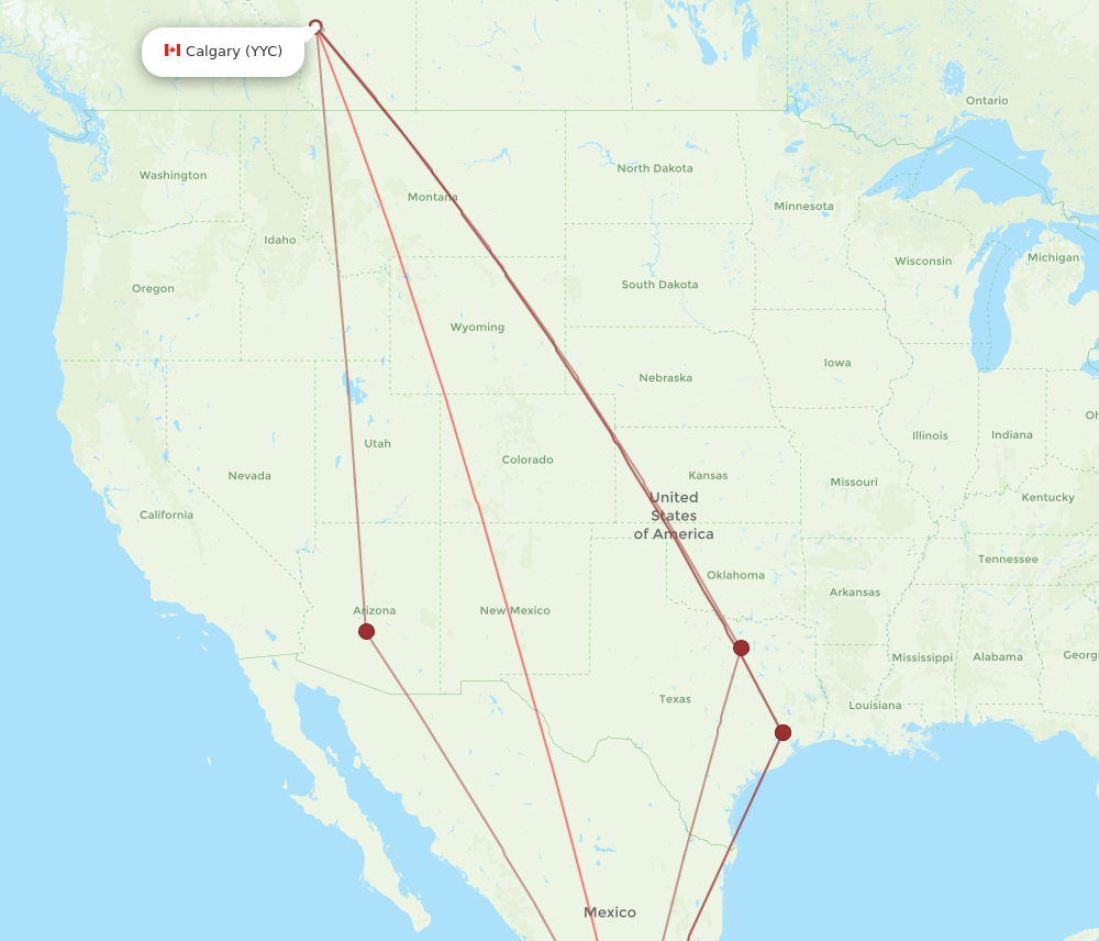 ZIH to YYC flights and routes map