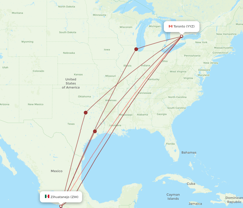 ZIH-YYZ flight routes