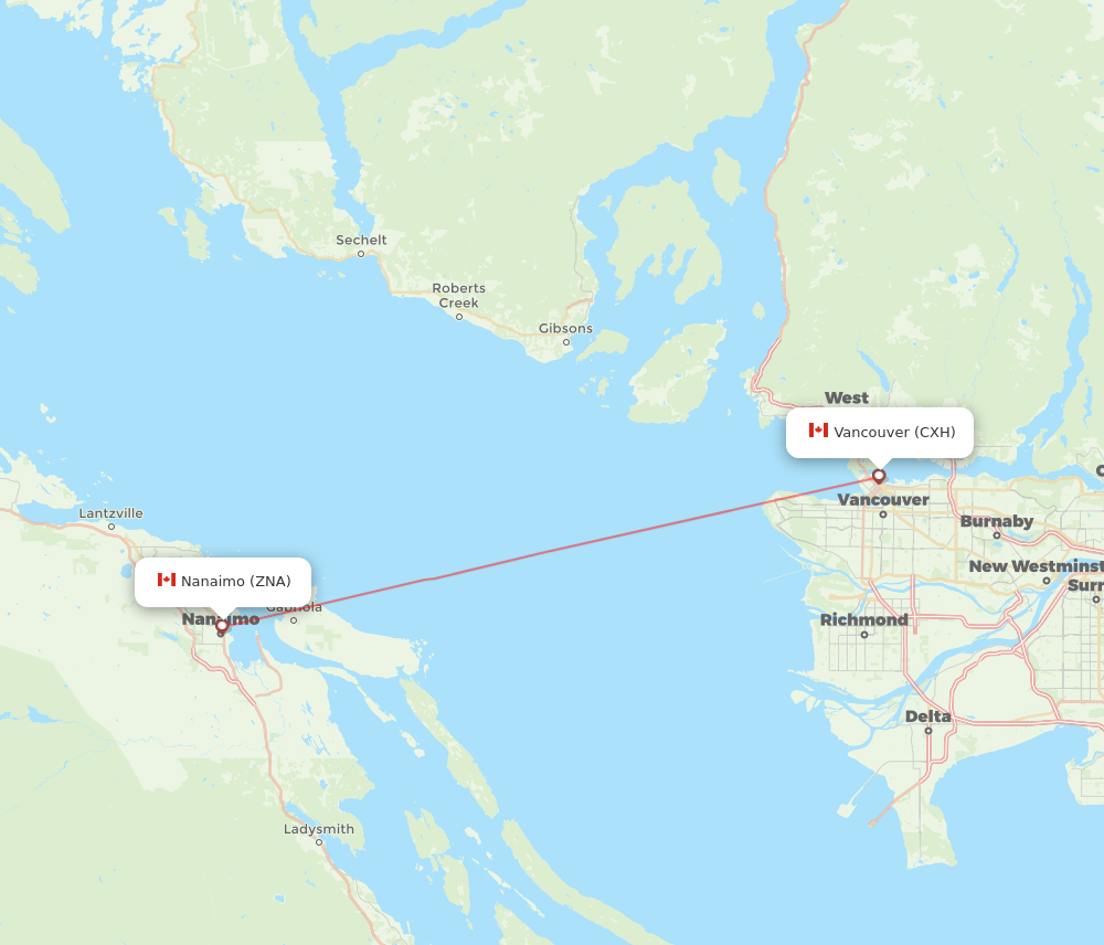 Nanaimo - Vancouver route map and flight paths