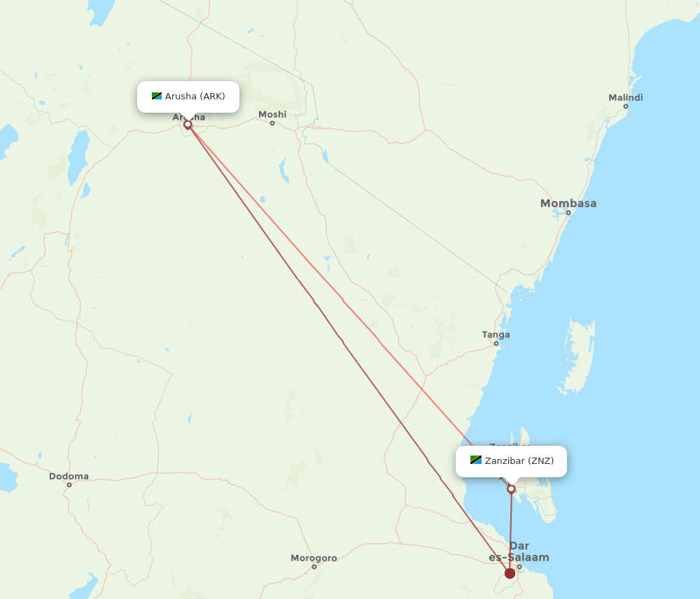 ZNZ to ARK flights and routes map