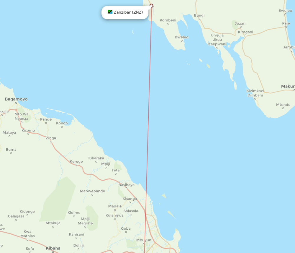 Zanzibar - Dar Es Salaam route map and flight paths
