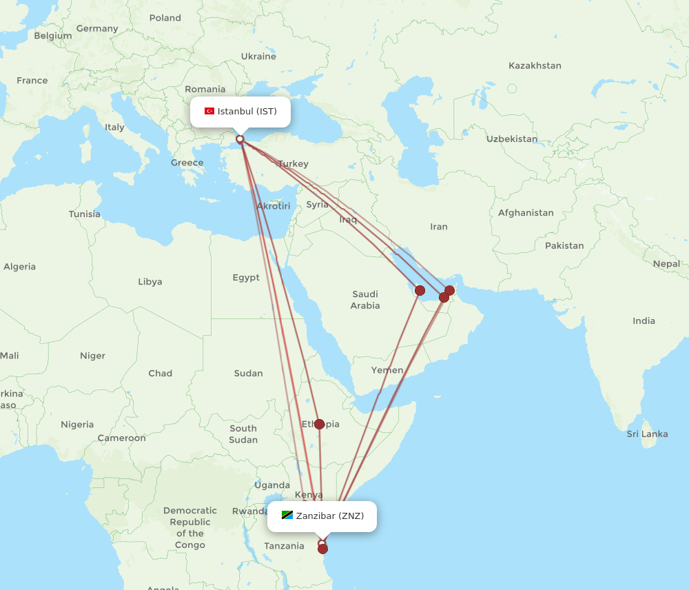 ZNZ-IST flight routes