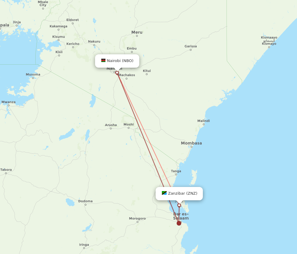 ZNZ to NBO flights and routes map
