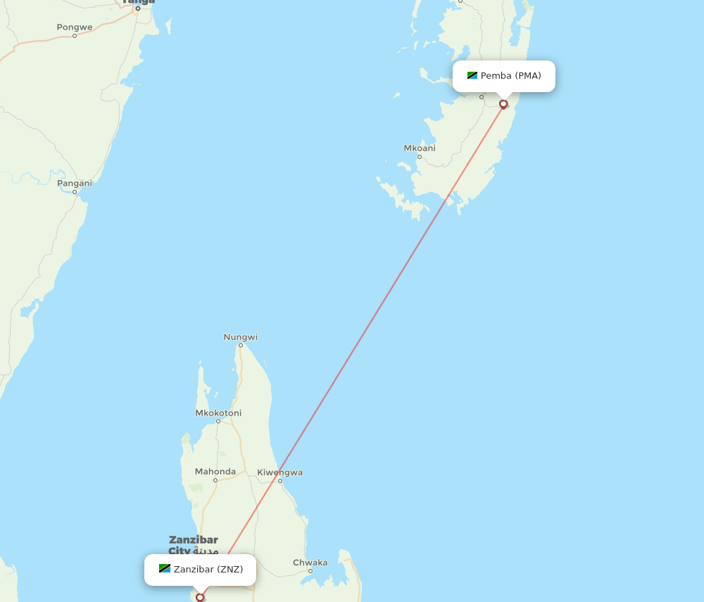 ZNZ to PMA flights and routes map