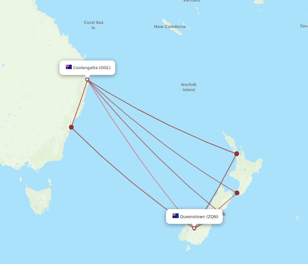 ZQN to OOL flights and routes map