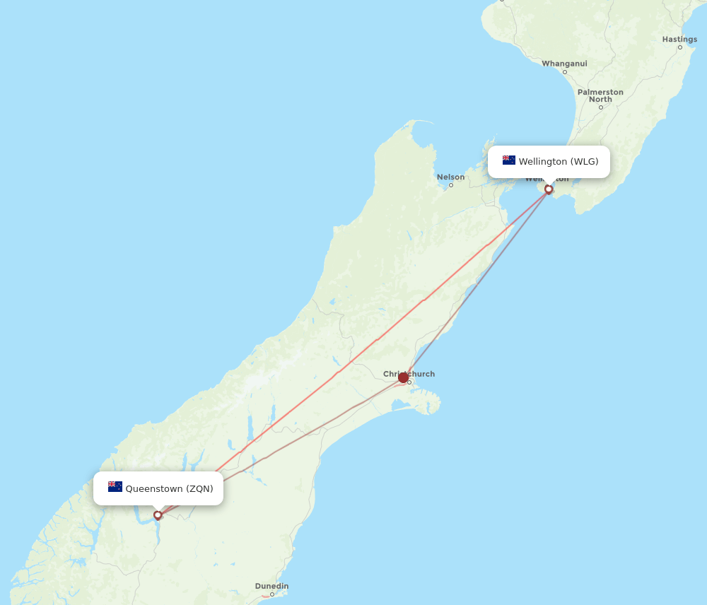 ZQN to WLG flights and routes map