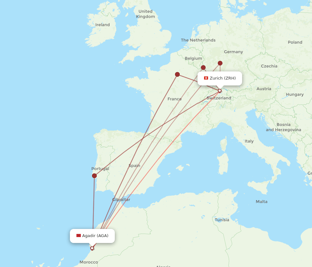 ZRH-AGA flight routes