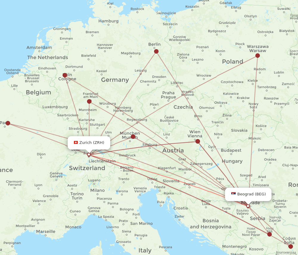 ZRH-BEG flight routes