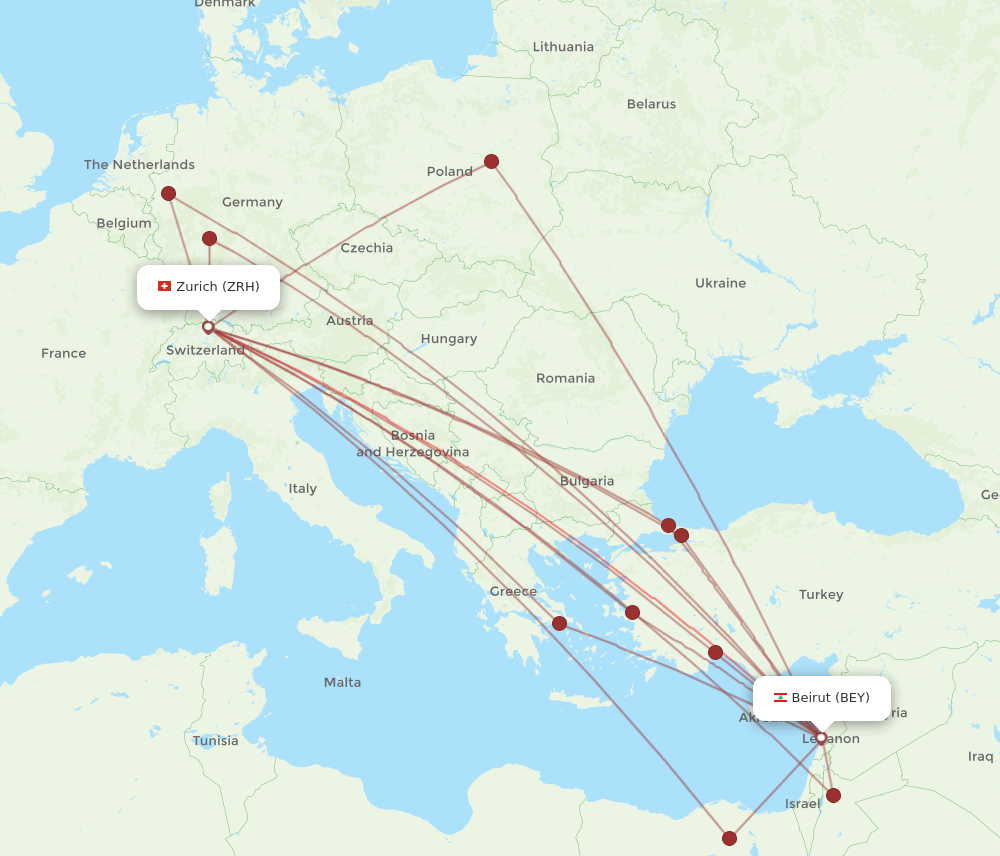 ZRH-BEY flight routes