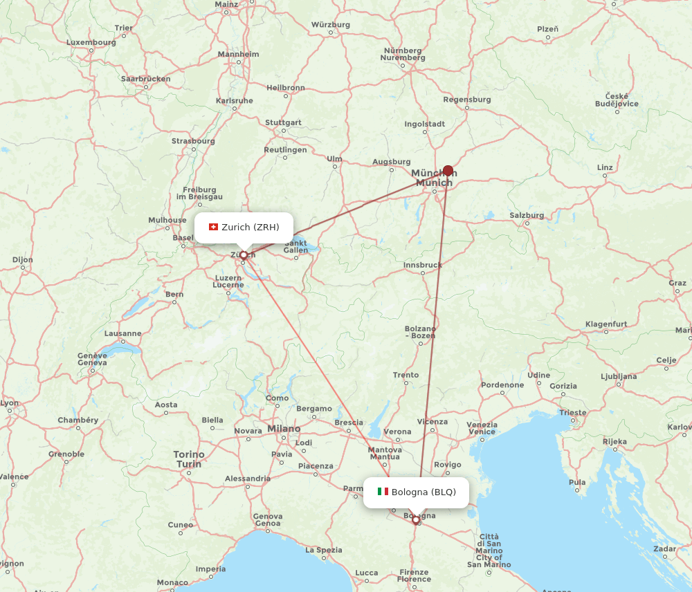 ZRH to BLQ flights and routes map