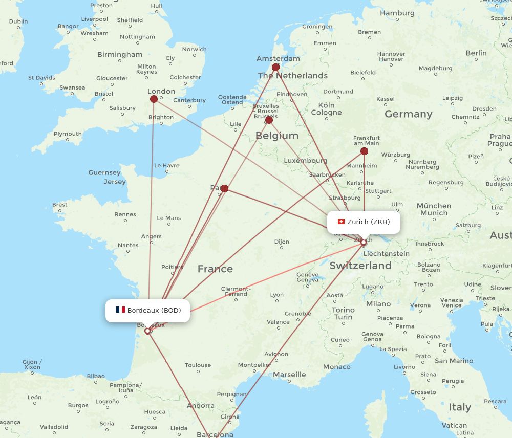 ZRH-BOD flight routes