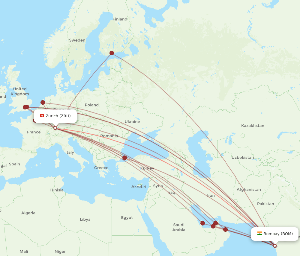 ZRH-BOM flight routes