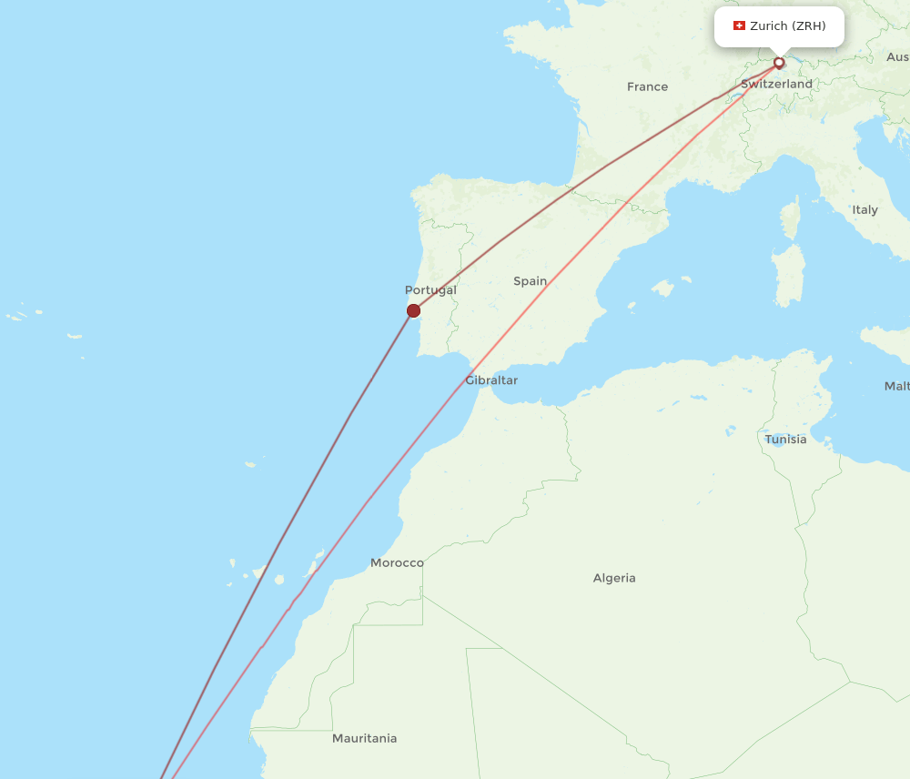 ZRH to BVC flights and routes map