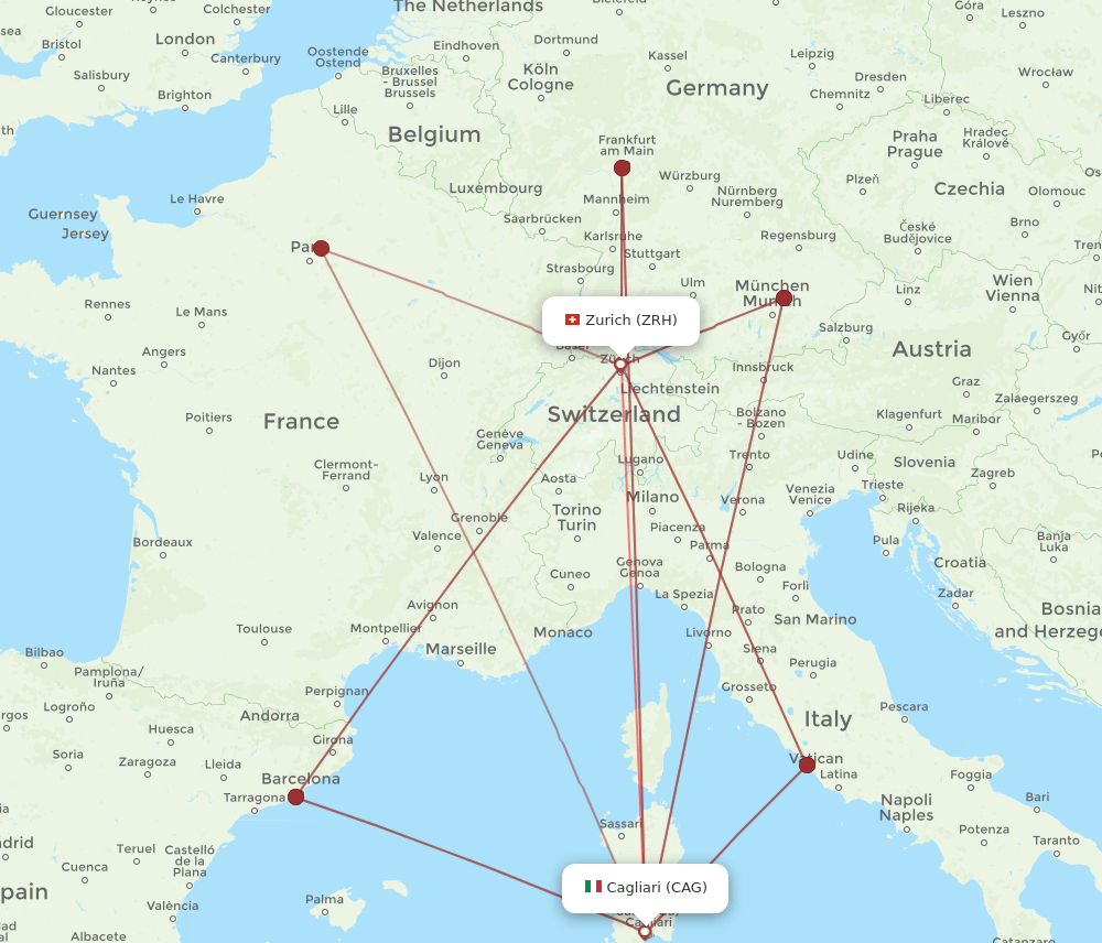 ZRH-CAG flight routes