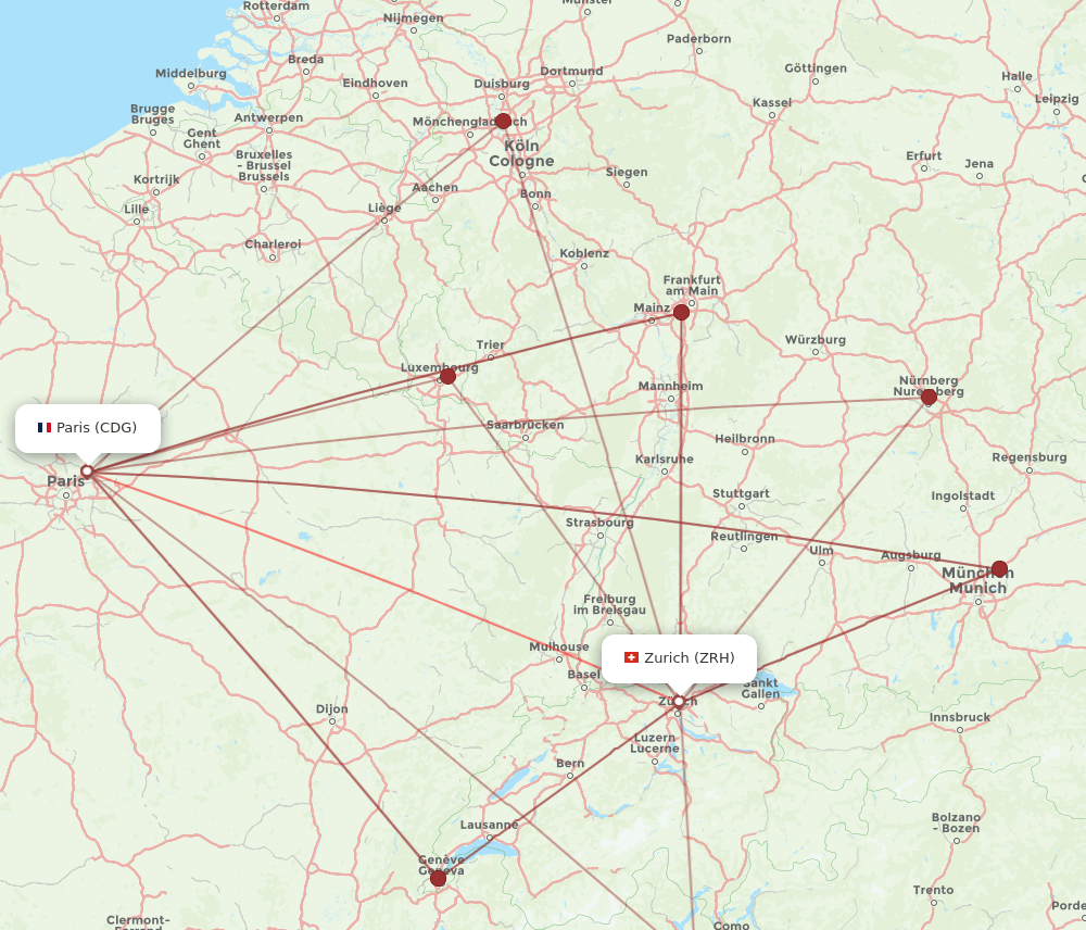 ZRH-CDG flight routes