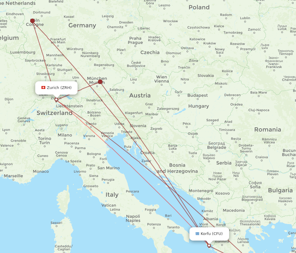 ZRH to CFU flights and routes map