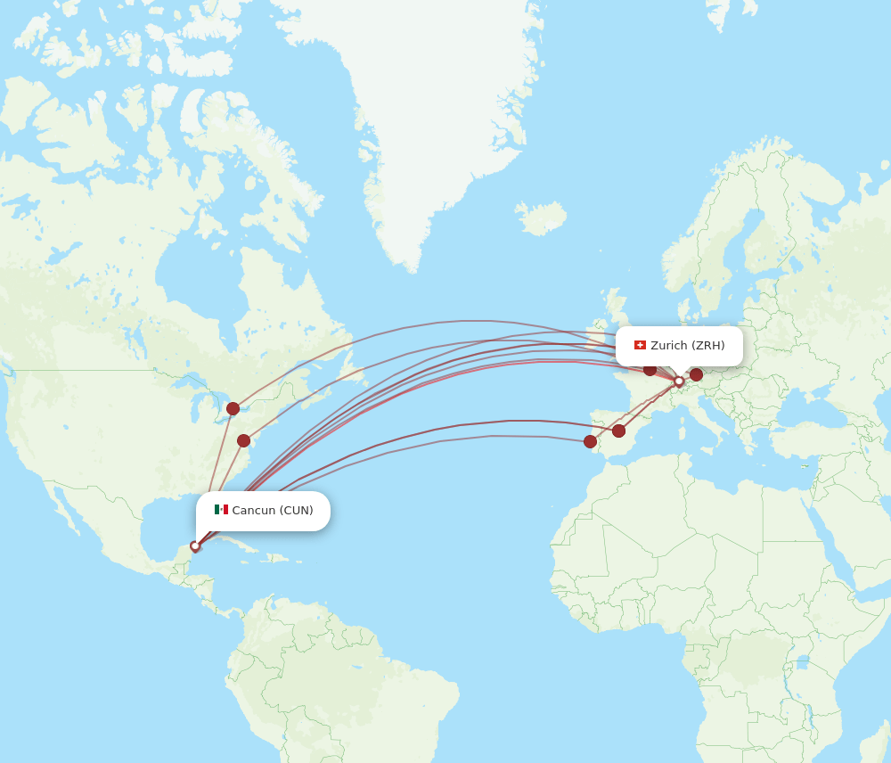 ZRH-CUN flight routes