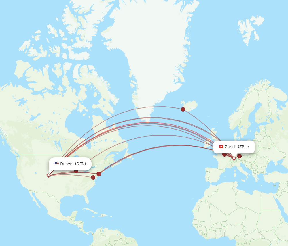 ZRH-DEN flight routes