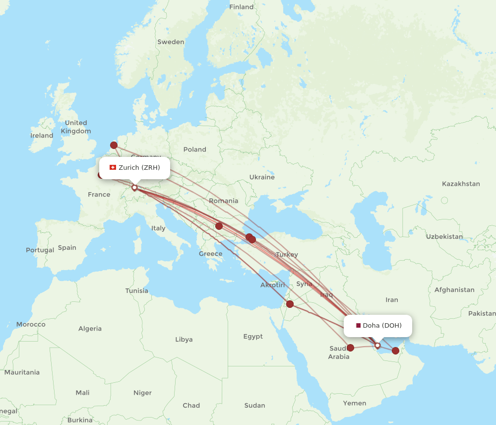 ZRH-DOH flight routes