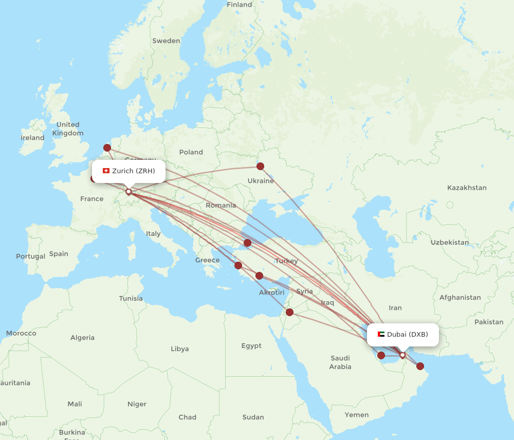 ZRH-DXB flight routes