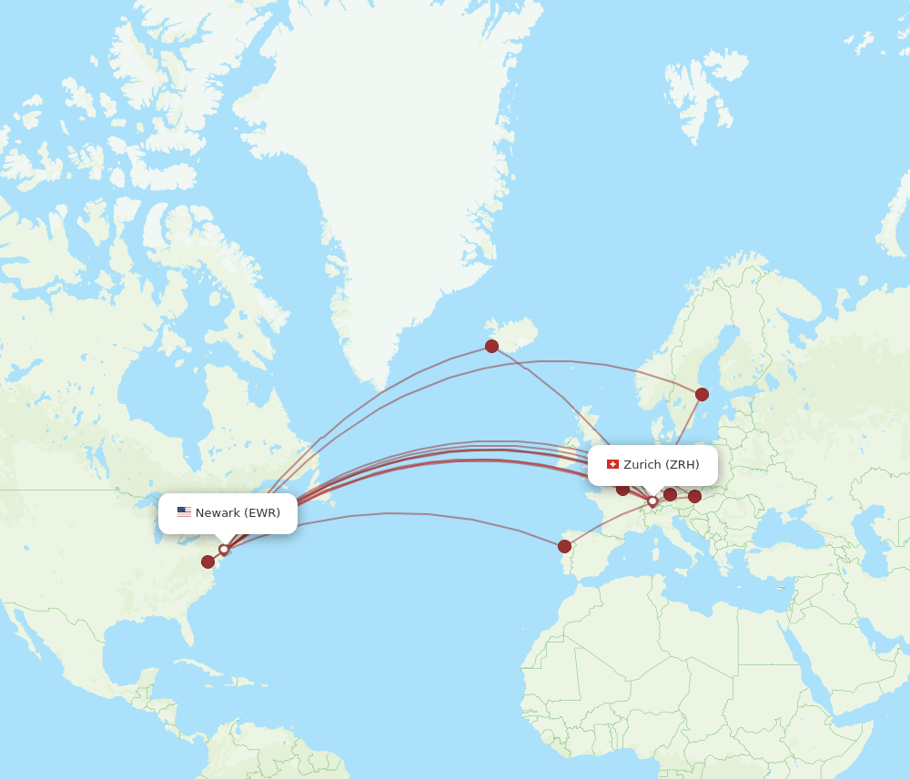 ZRH to EWR flights and routes map