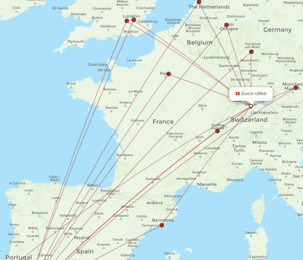 ZRH-FAO flight routes