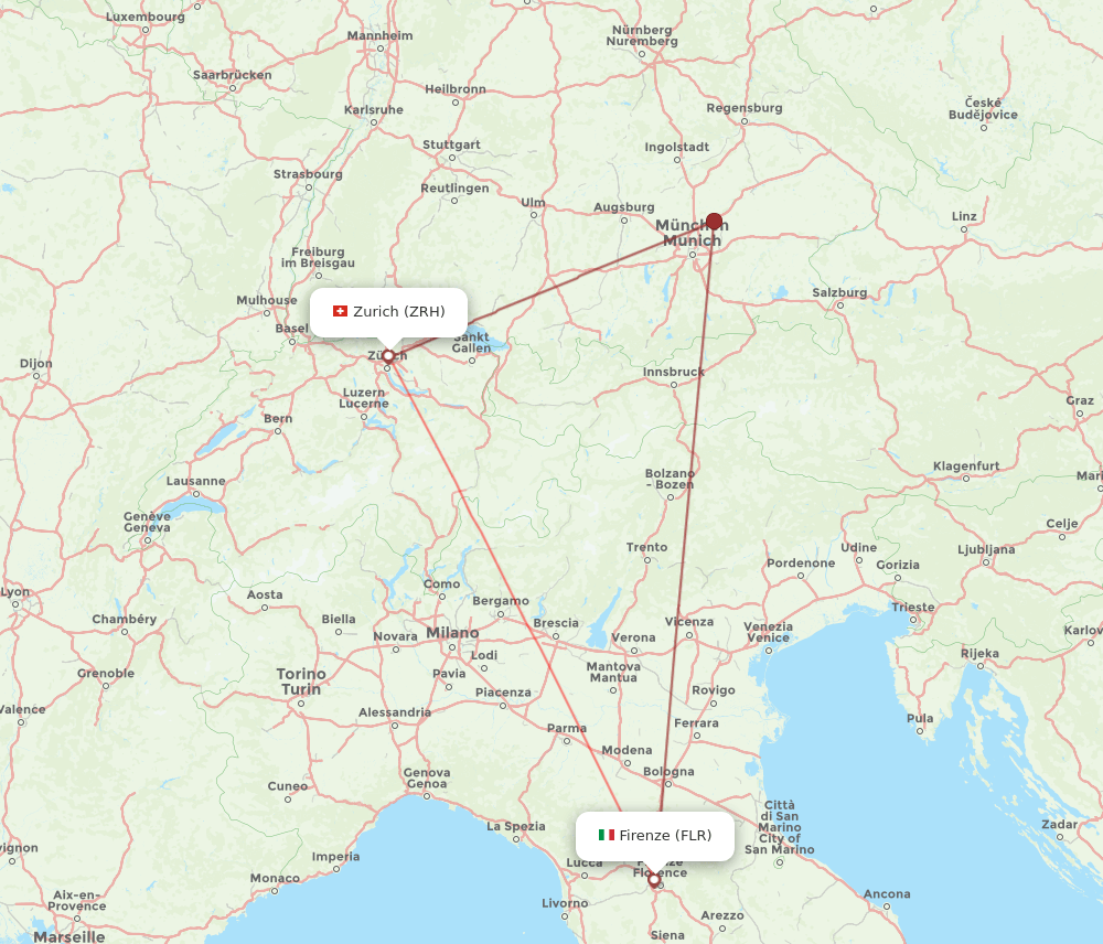 ZRH to FLR flights and routes map