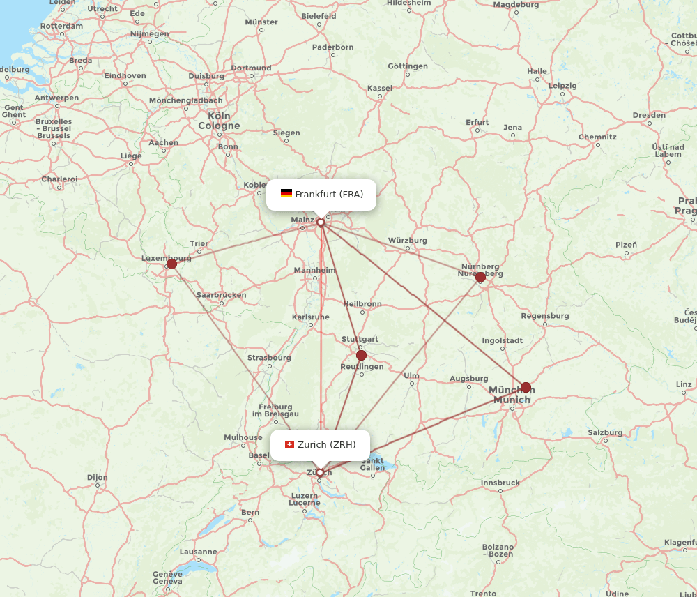 ZRH-FRA flight routes