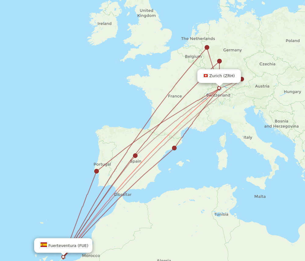 ZRH-FUE flight routes