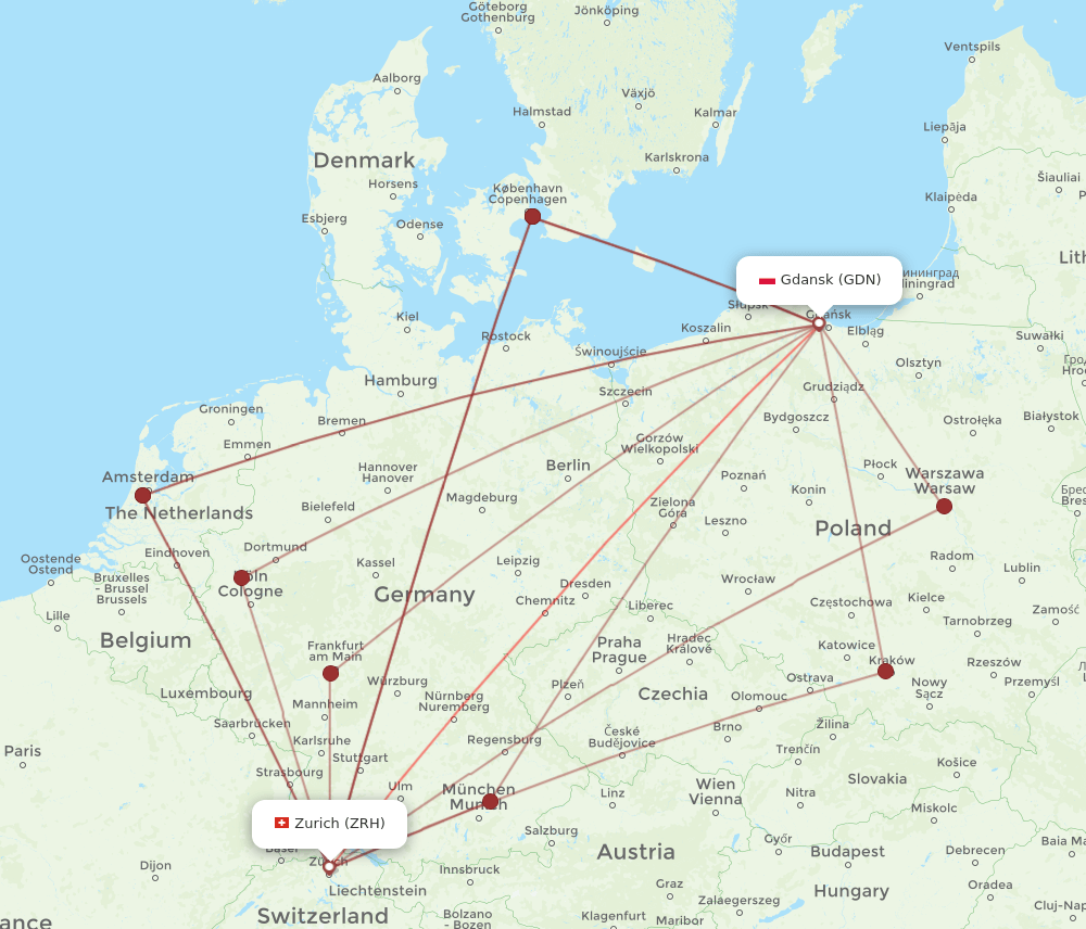 ZRH-GDN flight routes