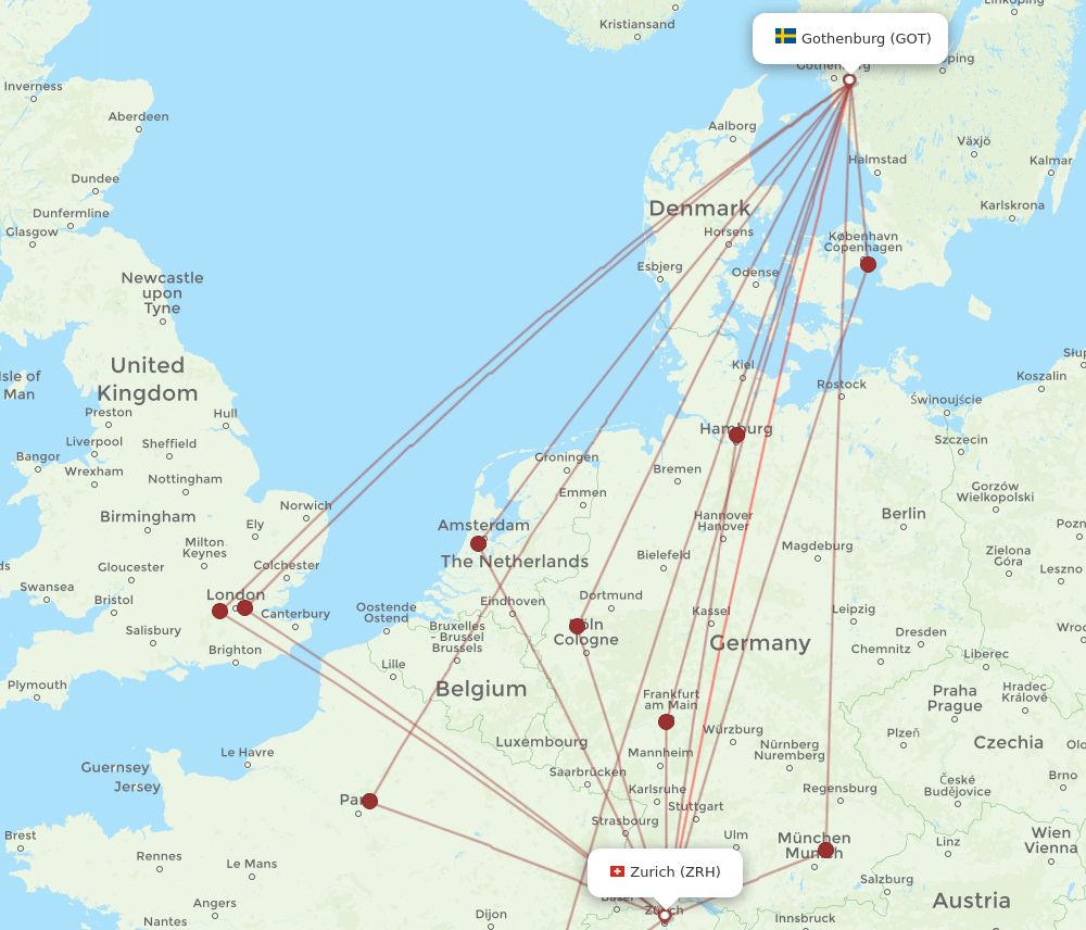 ZRH-GOT flight routes