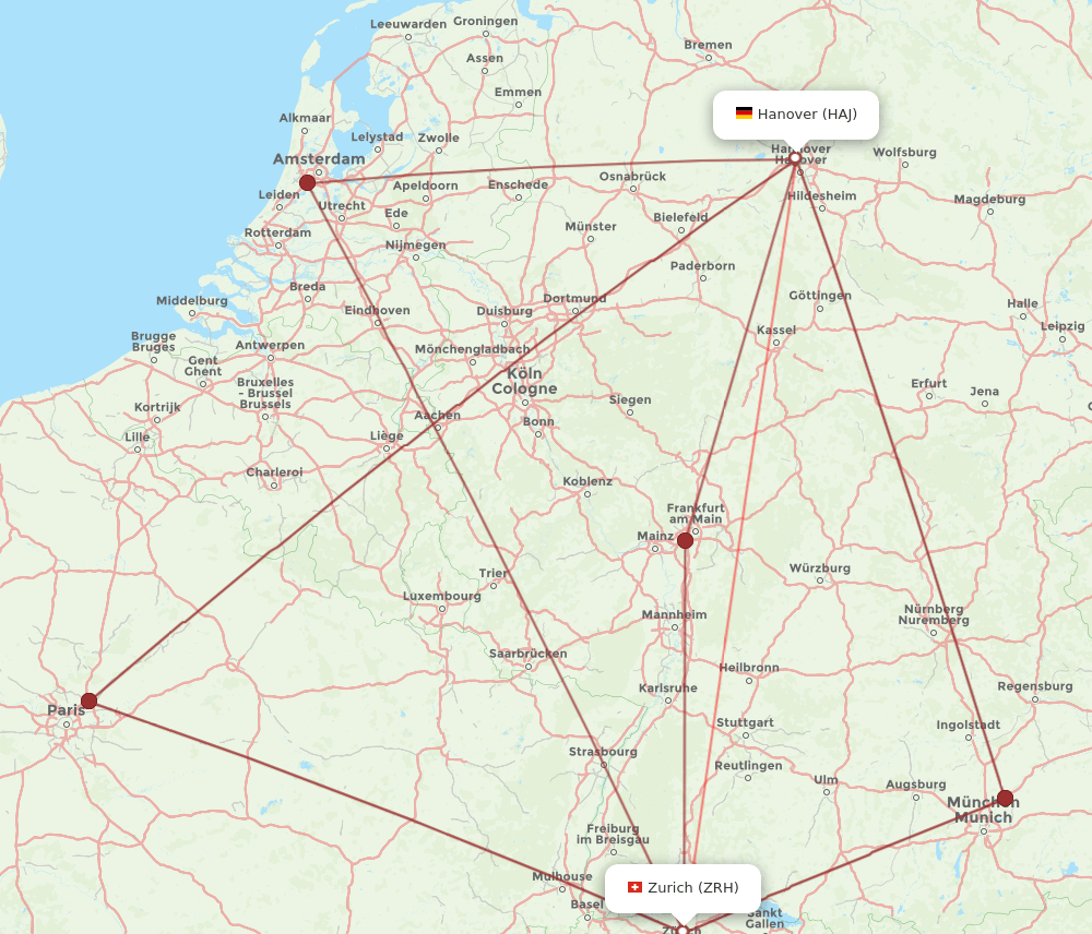 ZRH-HAJ flight routes