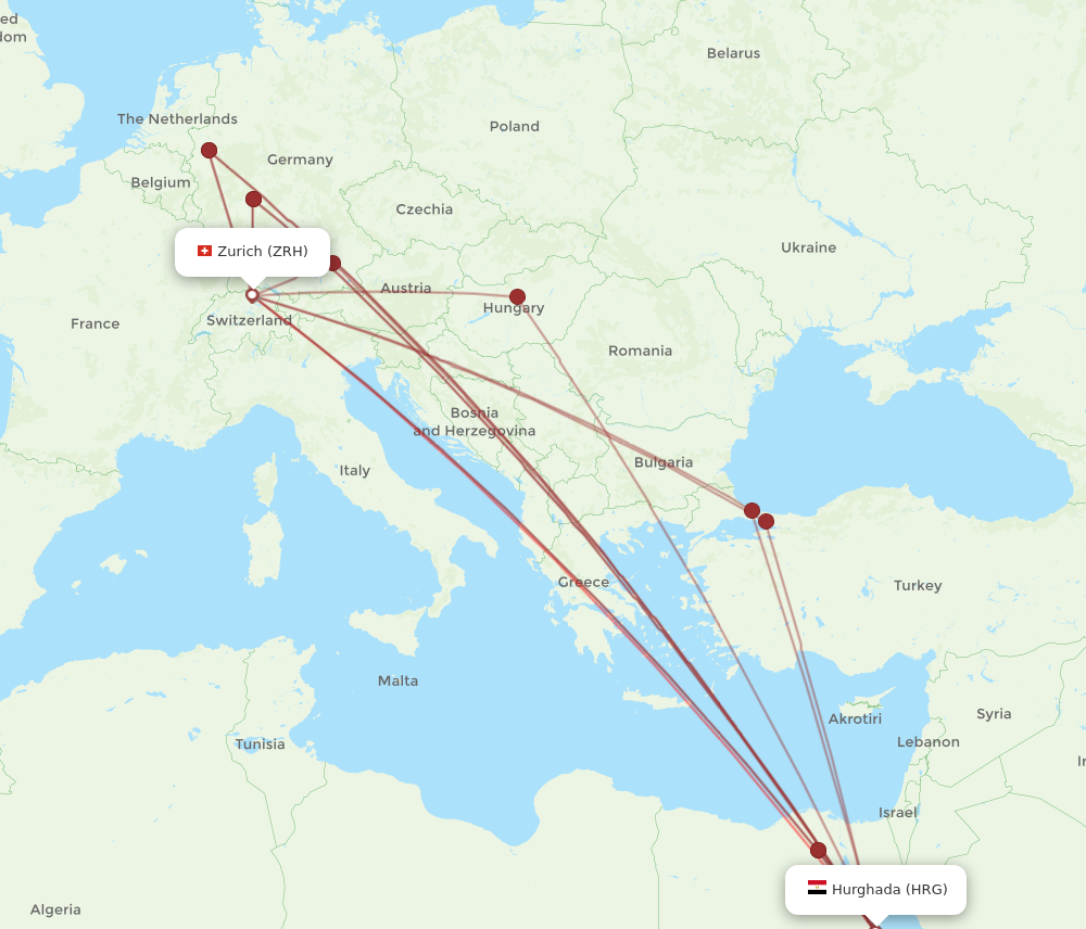 ZRH to HRG flights and routes map