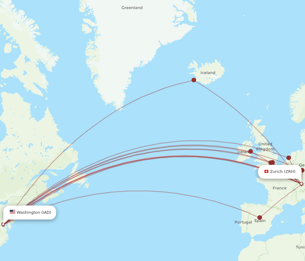 ZRH-IAD flight routes