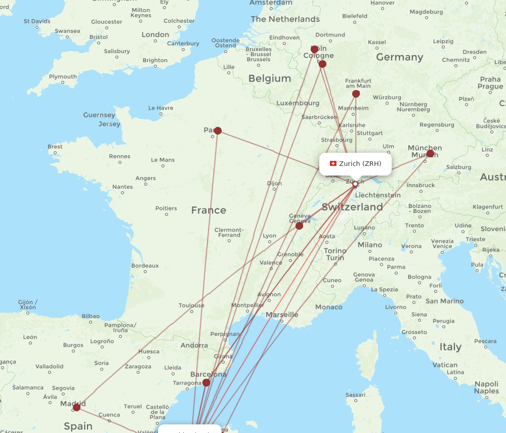 ZRH-IBZ flight routes