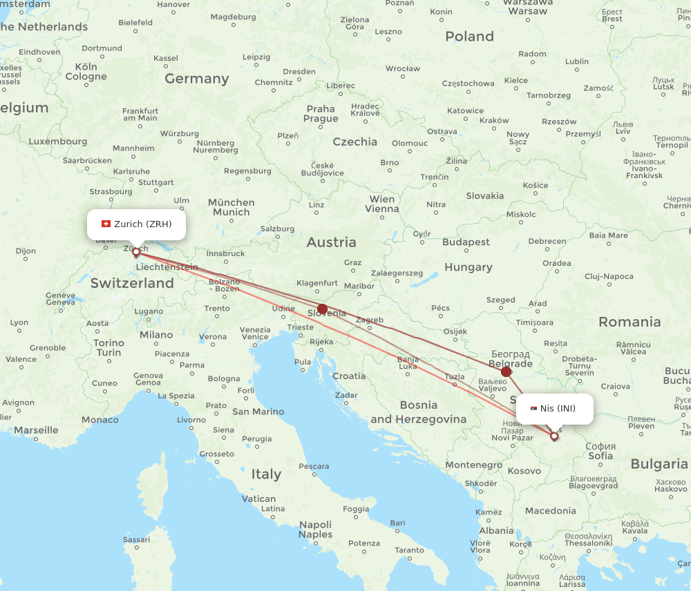 ZRH to INI flights and routes map
