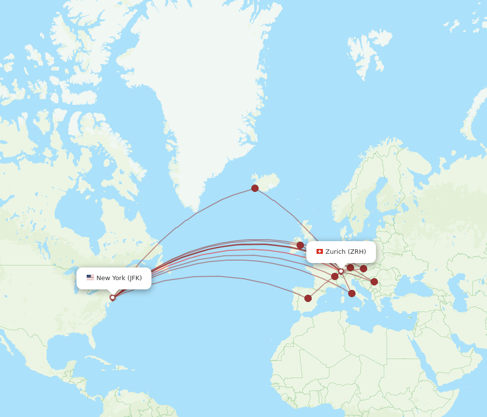 ZRH-JFK flight routes