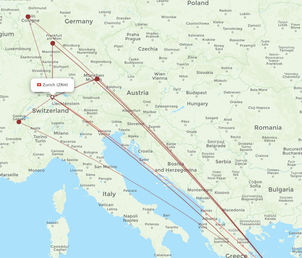 ZRH to JMK flights and routes map