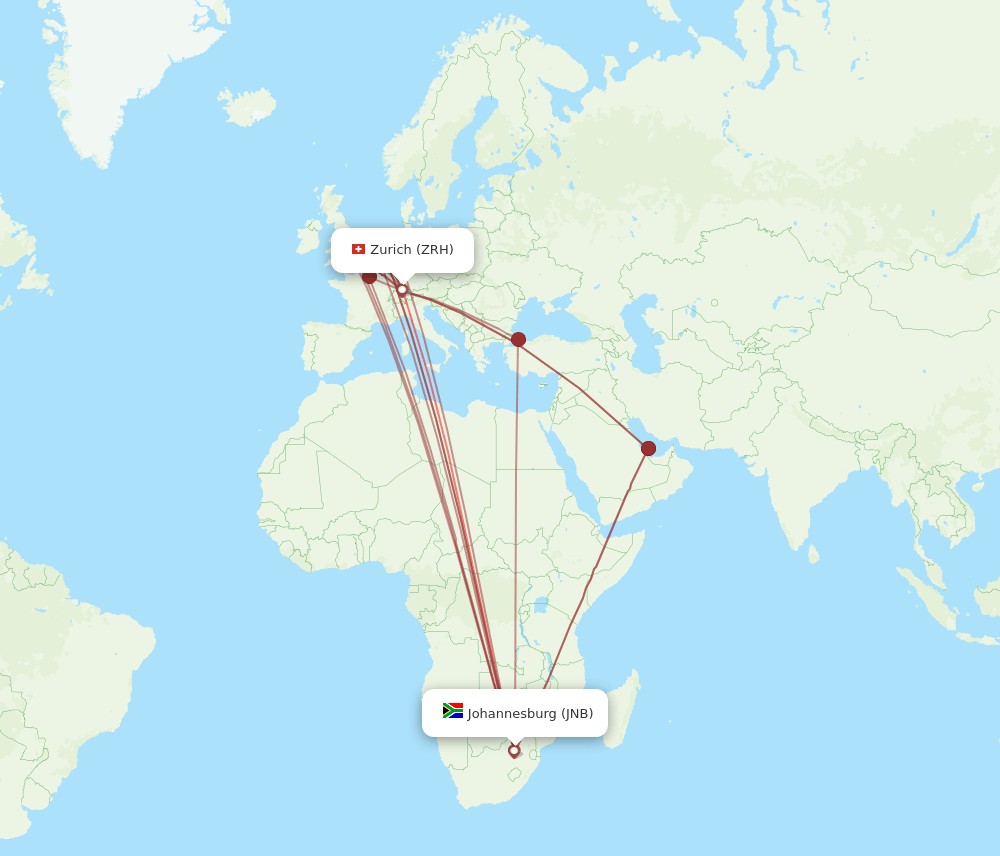 ZRH-JNB flight routes
